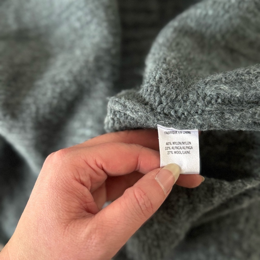Theory Gray V-Neck Vivini Cable Knit Twist Sweater in Alpaca Wool Sz M - Picture 8 of 12